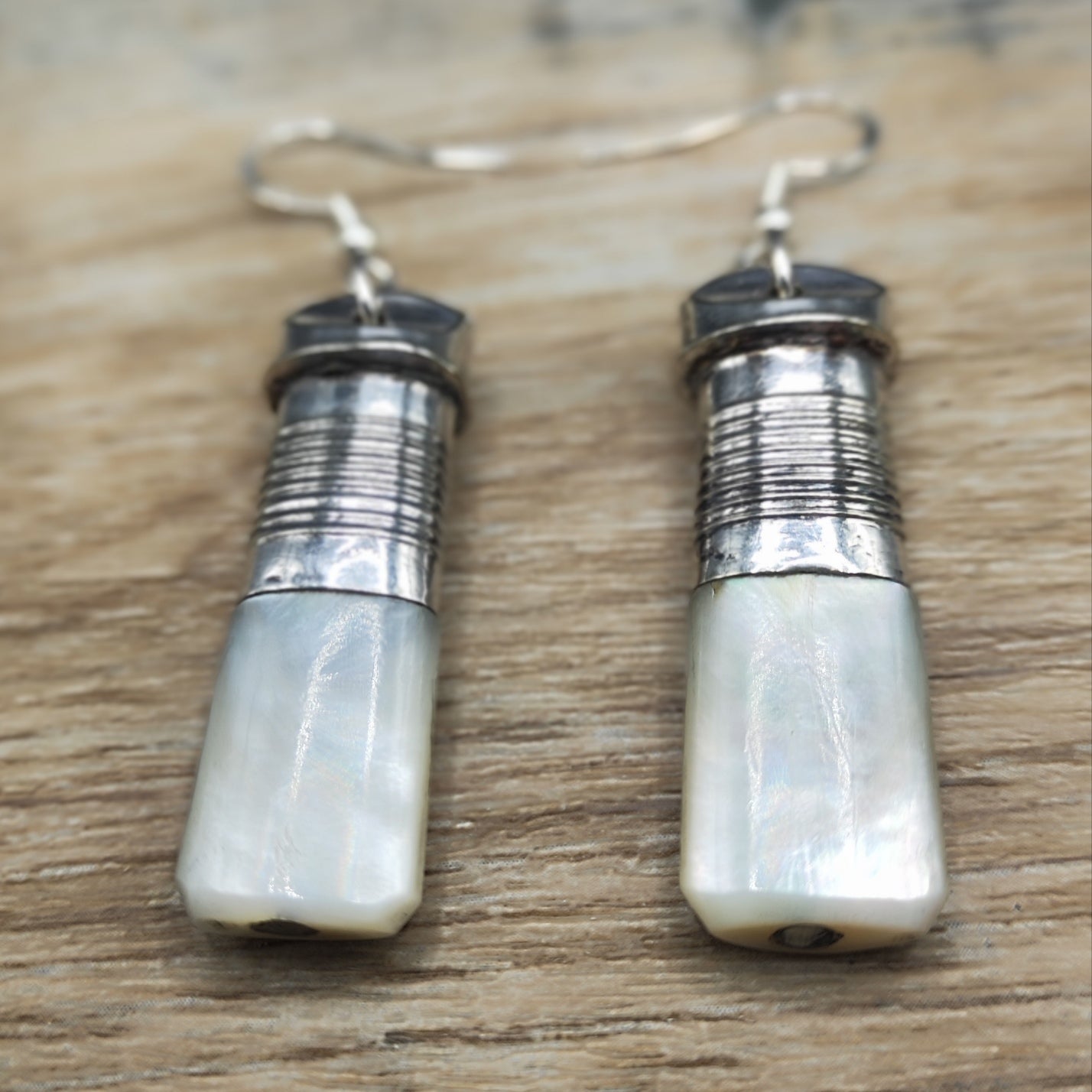 Silver plated knife handle drop earrings