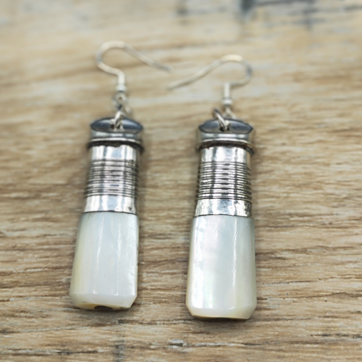 Silver plated knife handle drop earrings