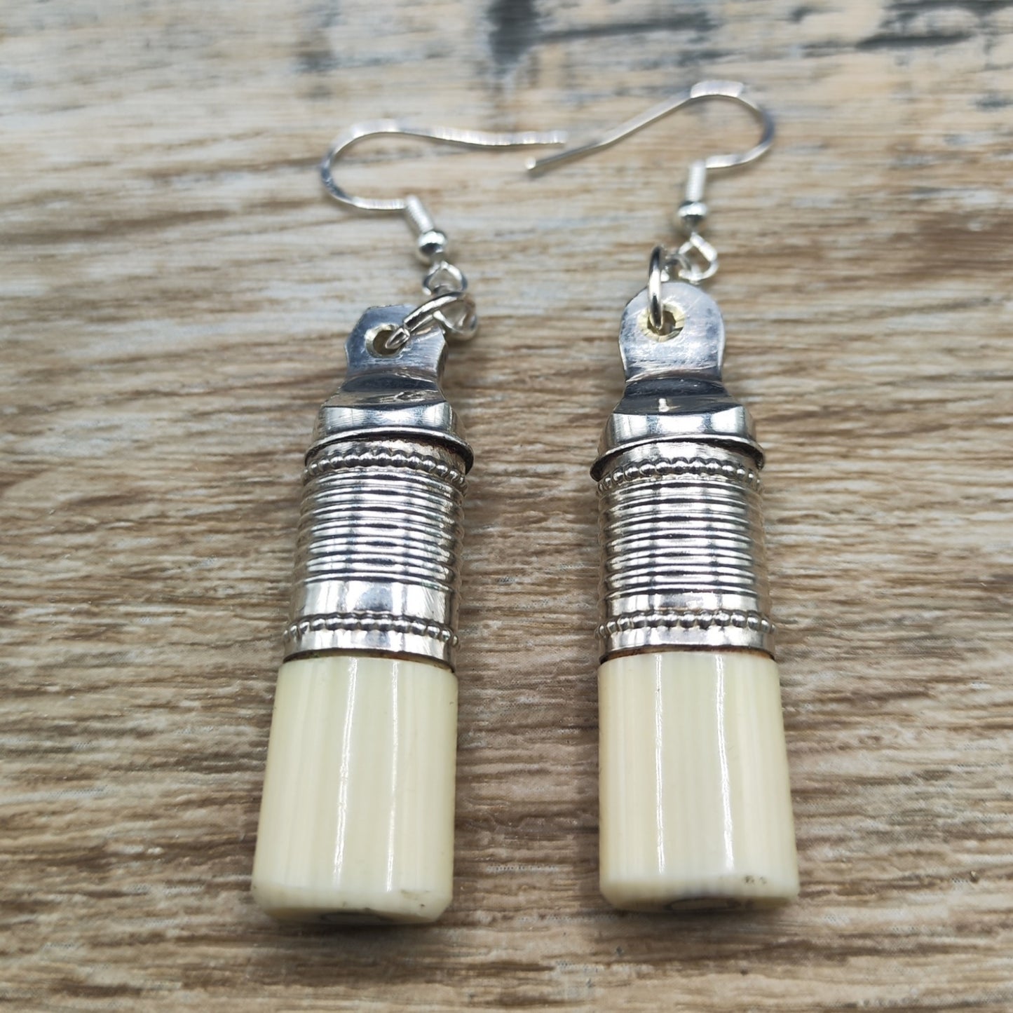 Silver plated fork handle drop earrings