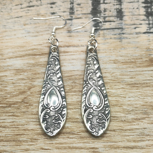 Silver plated spoon handle earrings