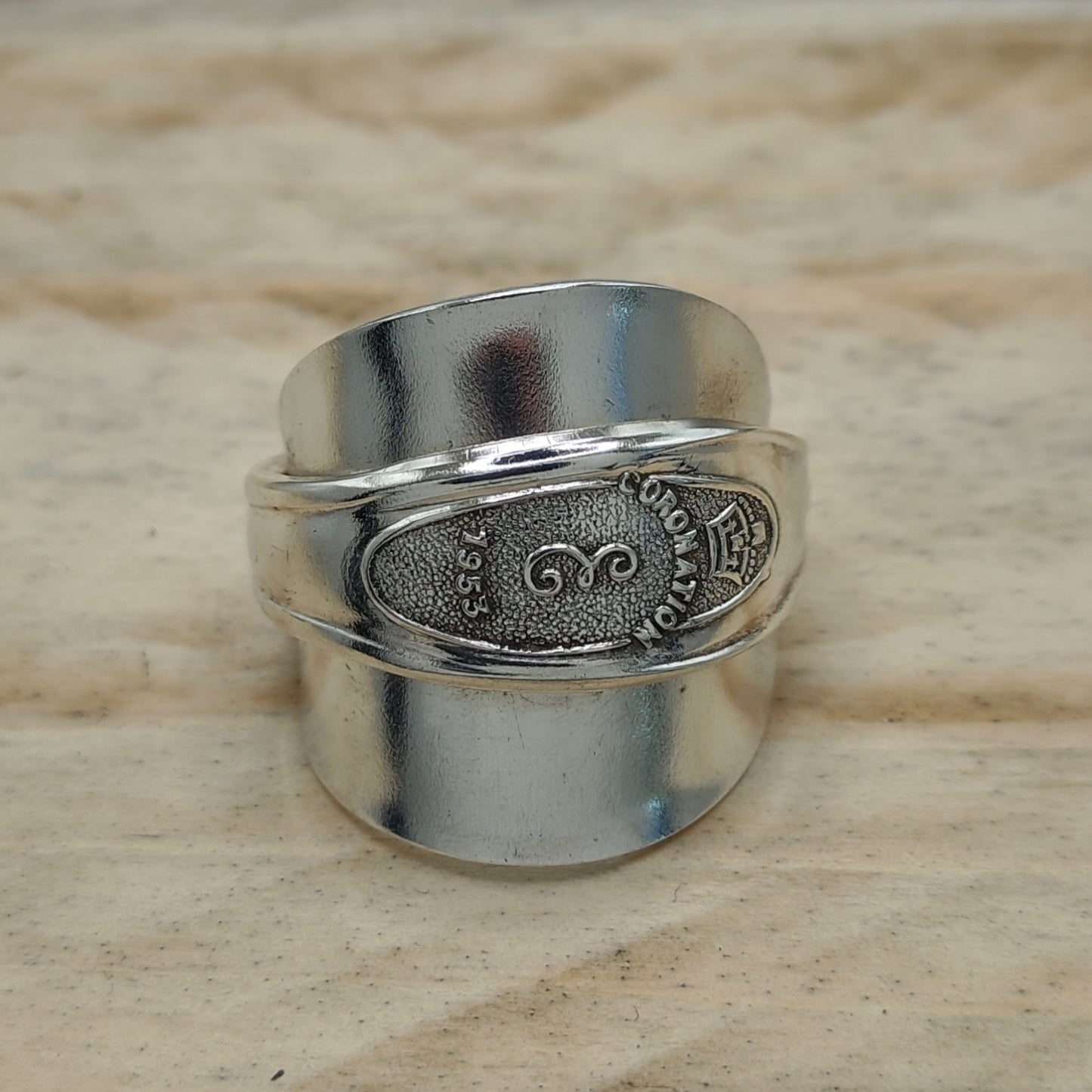 Chunky wrap around full spoon ring QEII Coronation