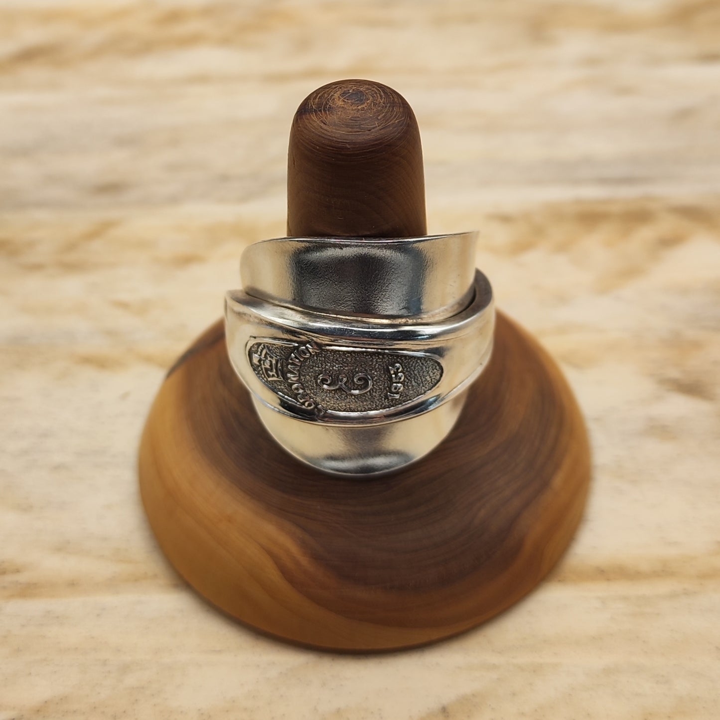 Chunky wrap around full spoon ring QEII Coronation
