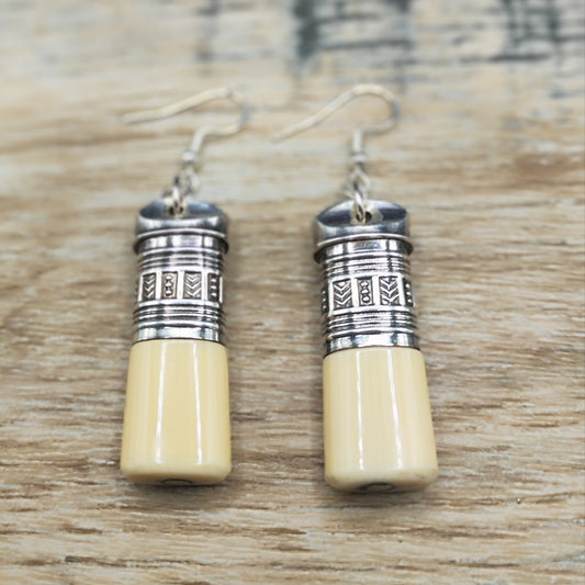 Silver plated knife handle drop earrings