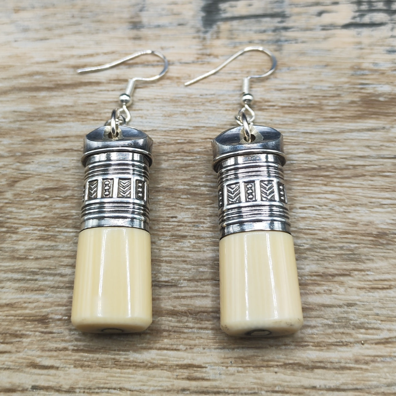 Silver plated knife handle drop earrings