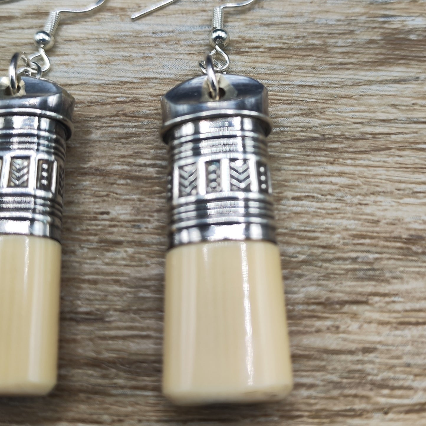 Silver plated knife handle drop earrings