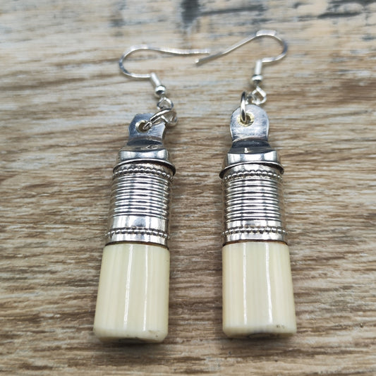 Silver plated fork handle drop earrings