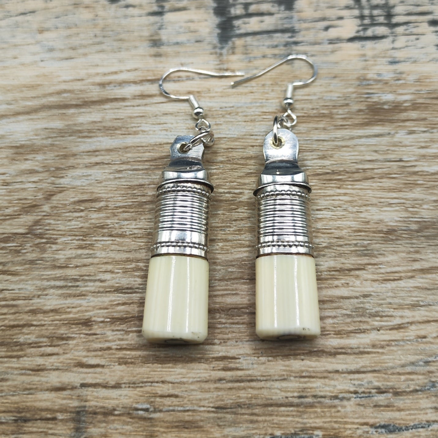 Silver plated fork handle drop earrings