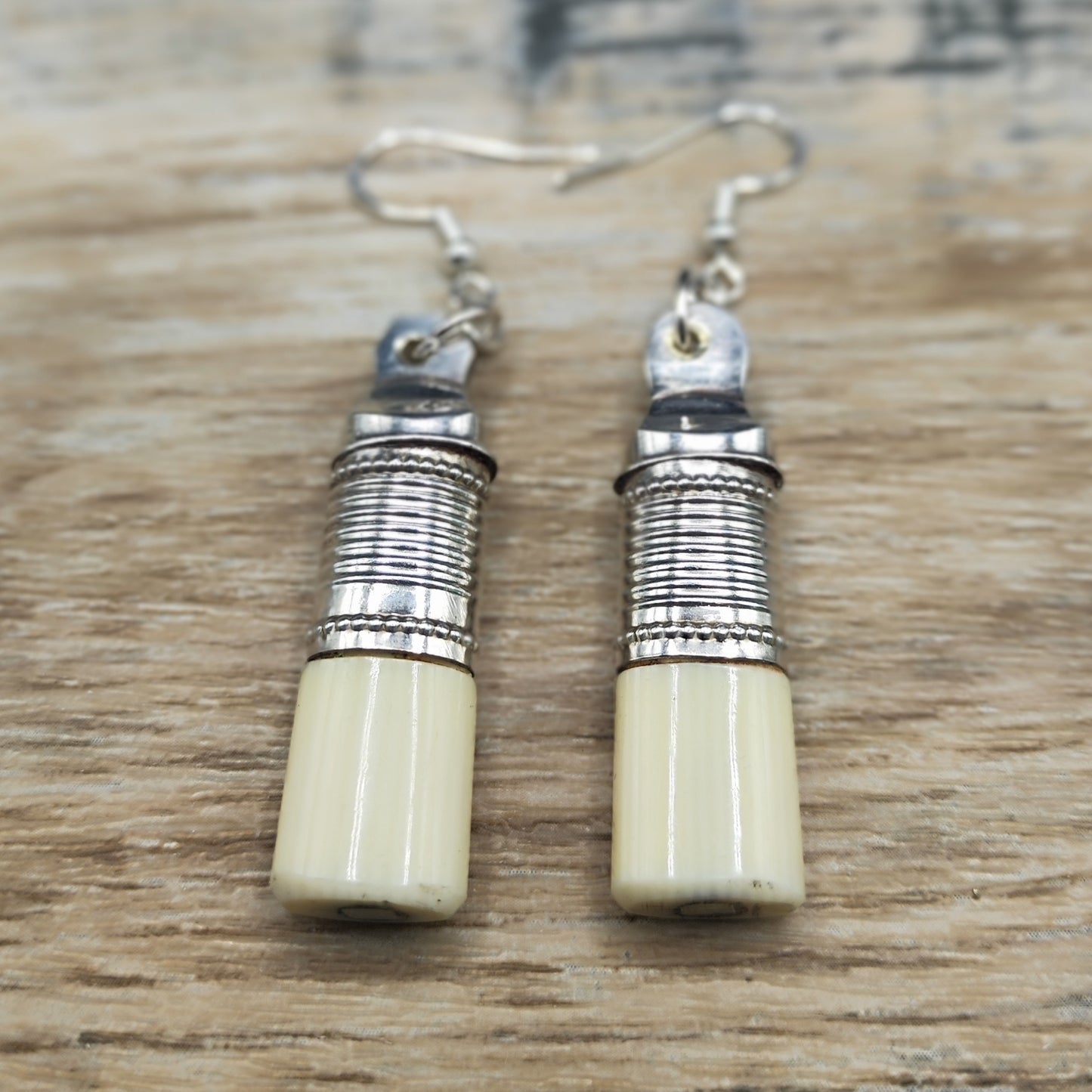 Silver plated fork handle drop earrings