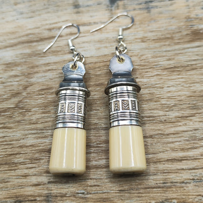 Silver plated fork handle drop earrings