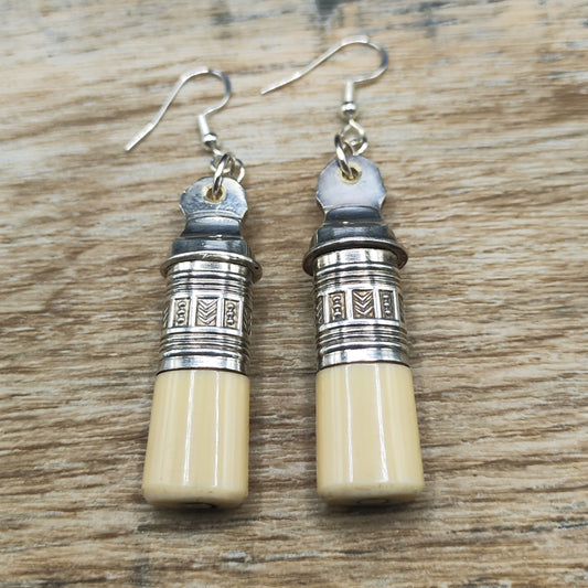 Silver plated fork handle drop earrings