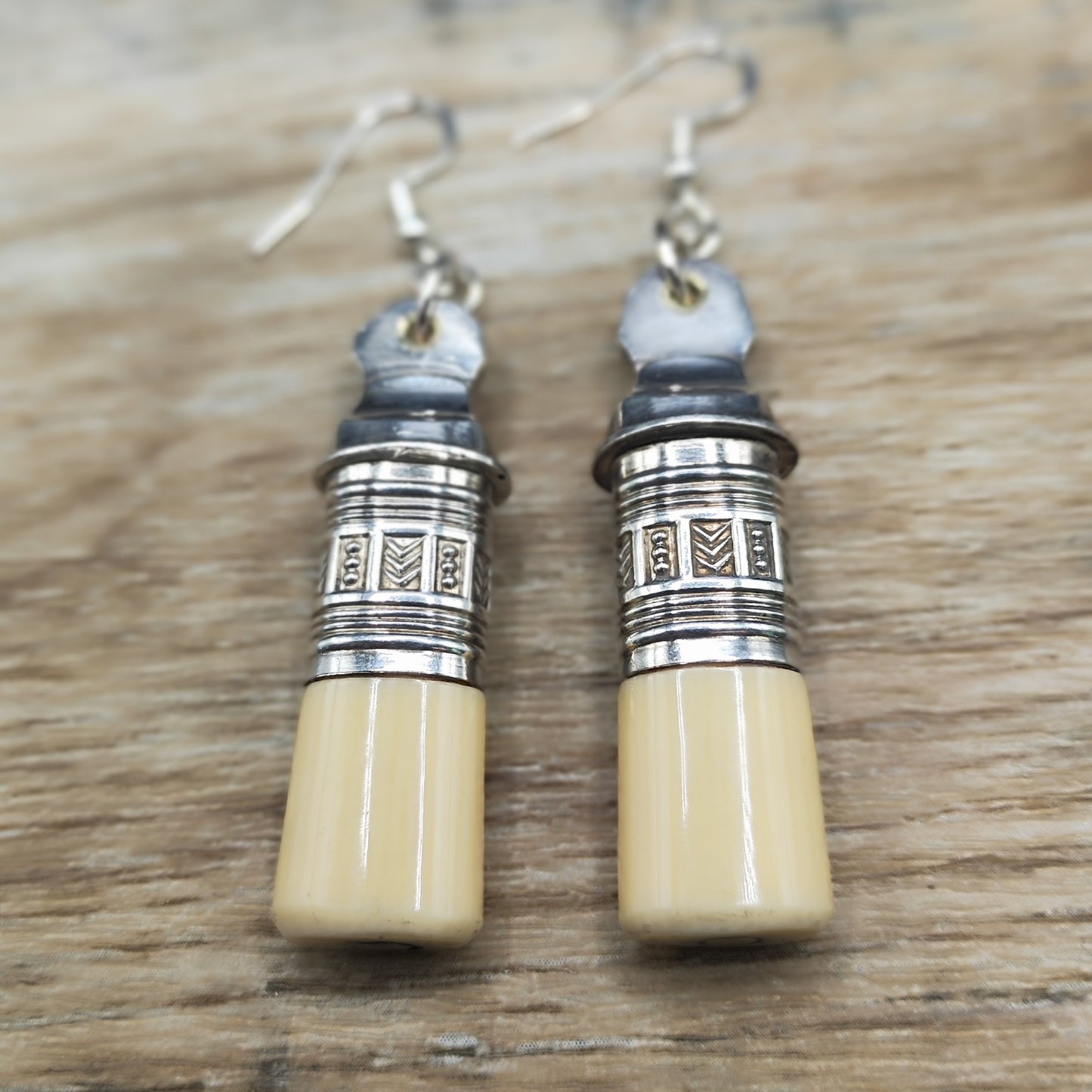 Silver plated fork handle drop earrings