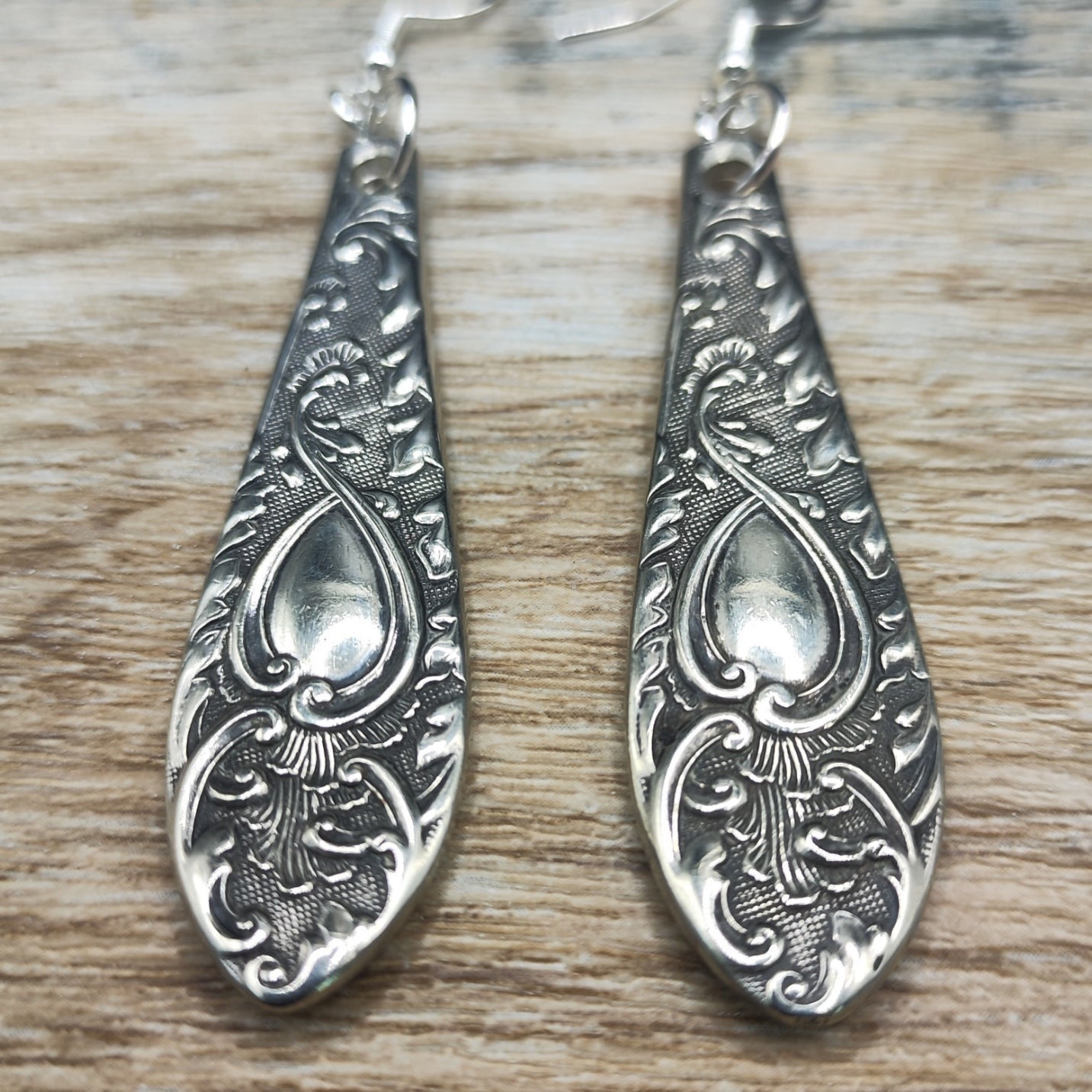 Silver plated spoon handle earrings