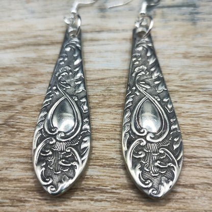 Silver plated spoon handle earrings