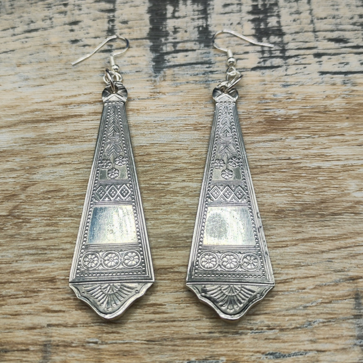Silver plated spoon handle earrings
