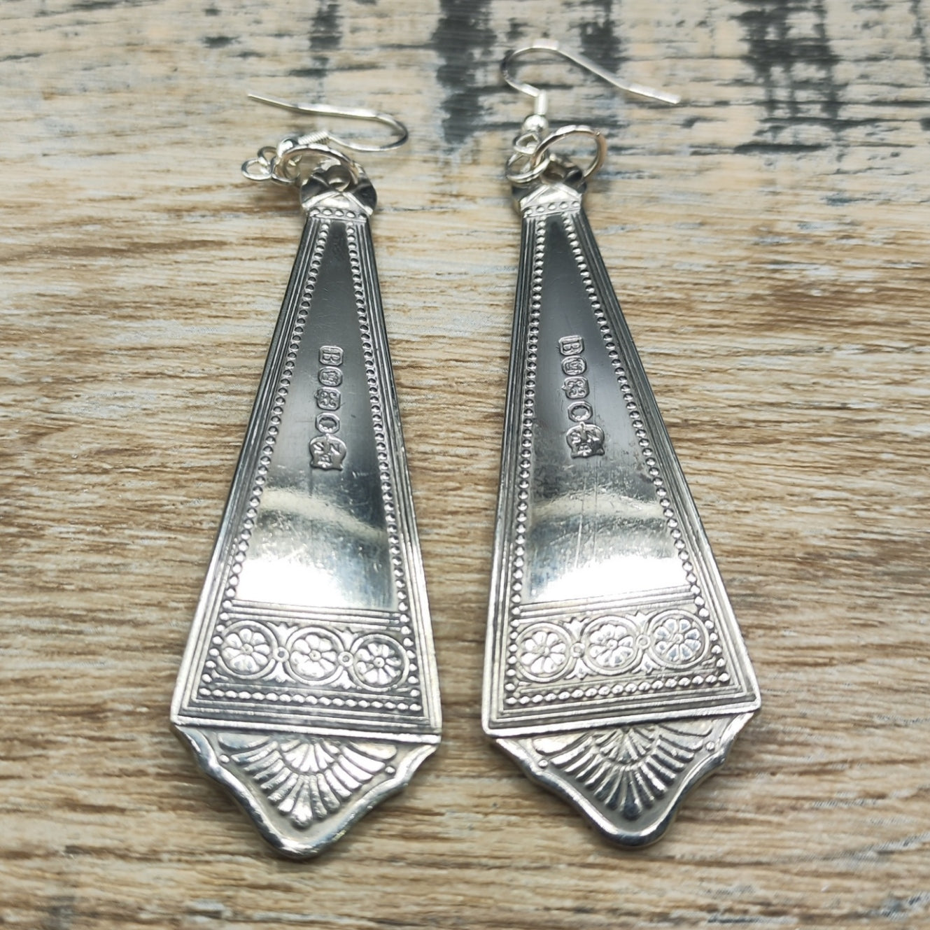 Silver plated spoon handle earrings